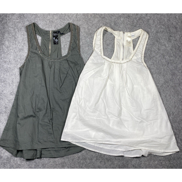 Vintage Guess Top Womens Small Grey White Tank Racerback Studded Trim Lot 2 - Picture 1 of 16